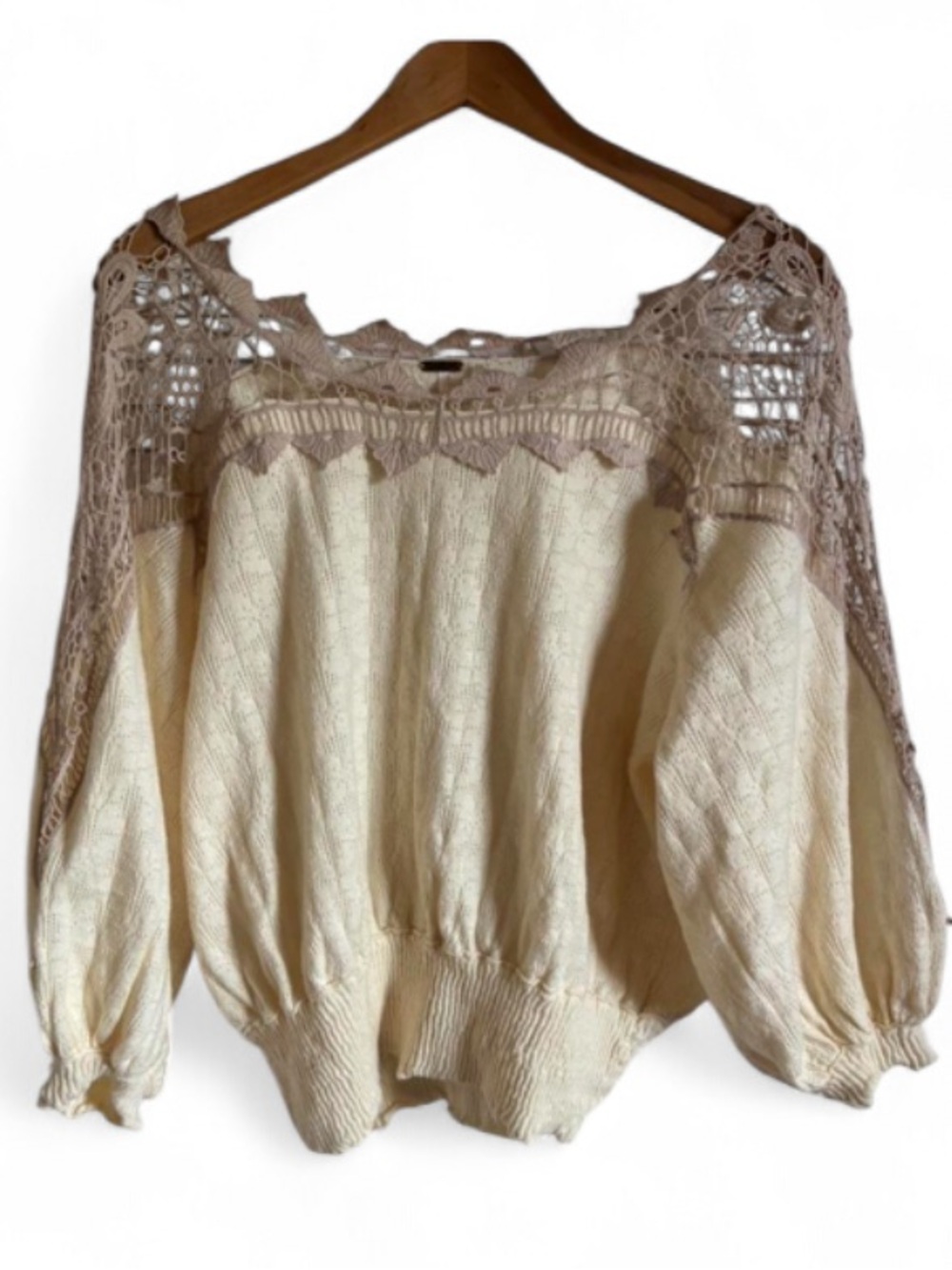 Free People Love Lace Peasant Top Ivory Crochet Lace Boho Size S - Picture 4 of 8